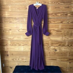 Purple Long Sleeve Wrap Maxi Dress with Tie Waist